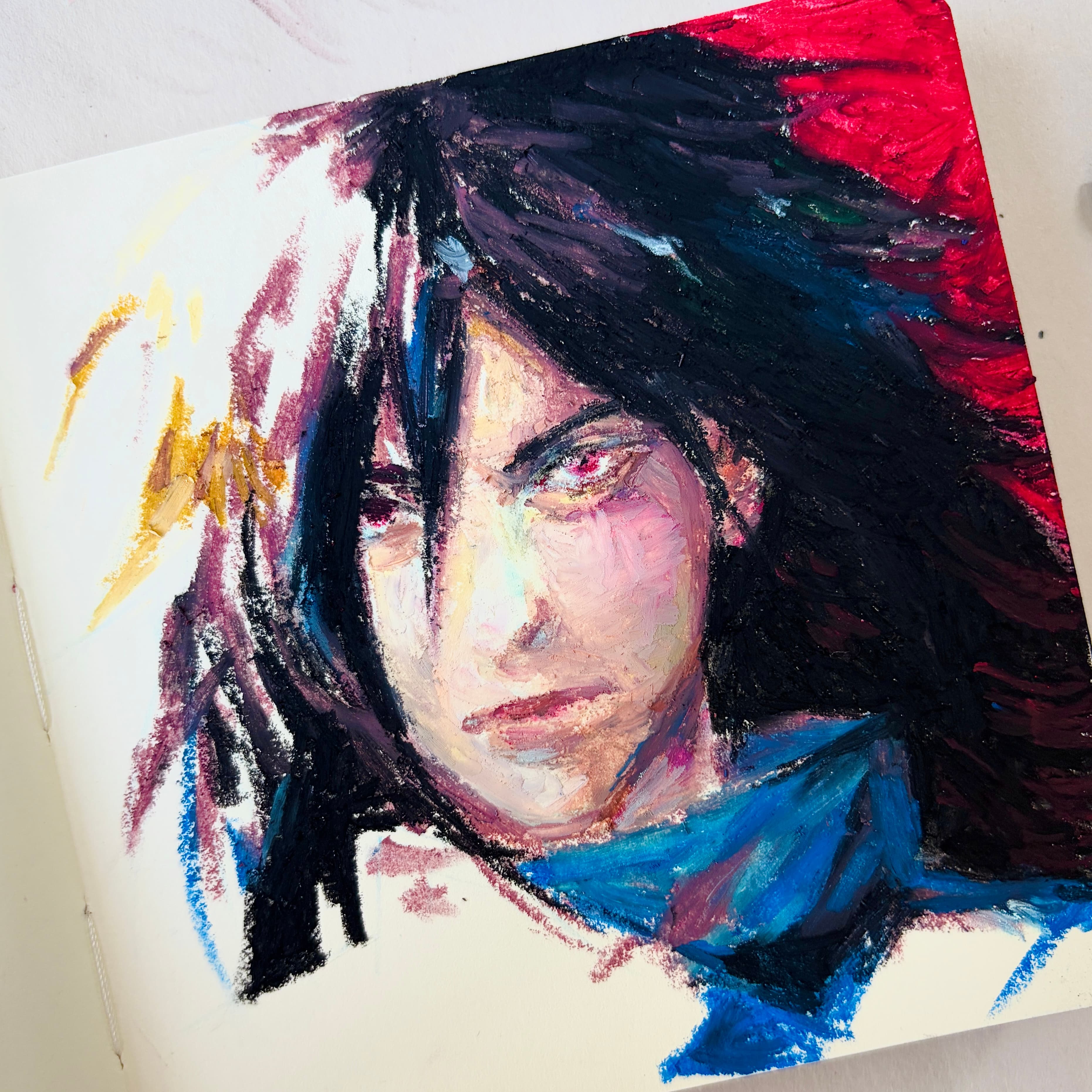 Madara from Naruto. Oil pastel.