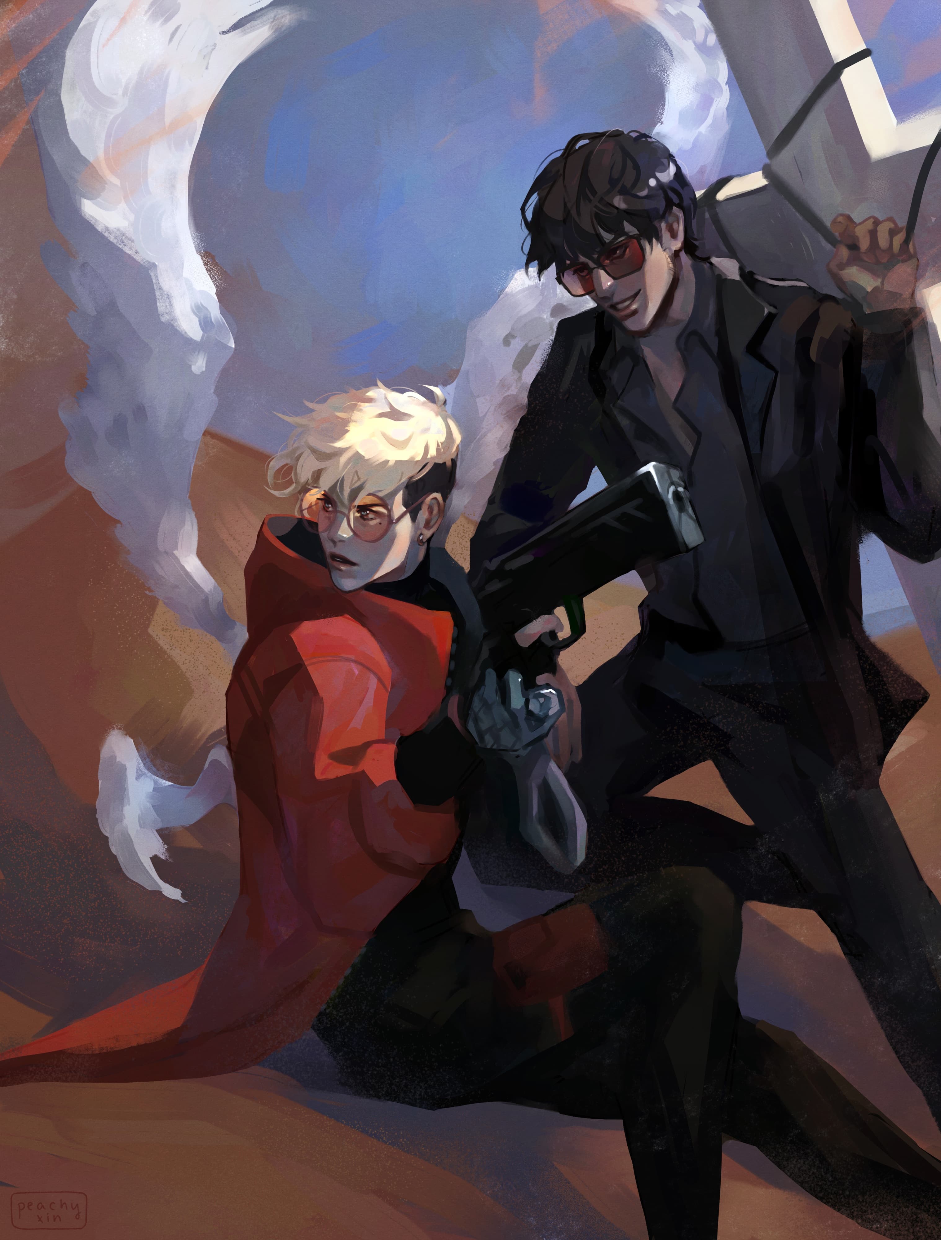 Vash and Wolfwood from Trigun Stampede. Digital painting.