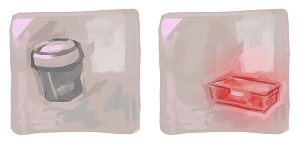 Illustration of food in gelatin fridge.